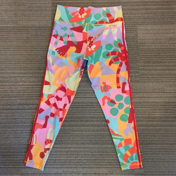 Adidas x Farm Rio 7/8 Athletic Leggings Size Large Red Multicolor - Picture 2 of 7